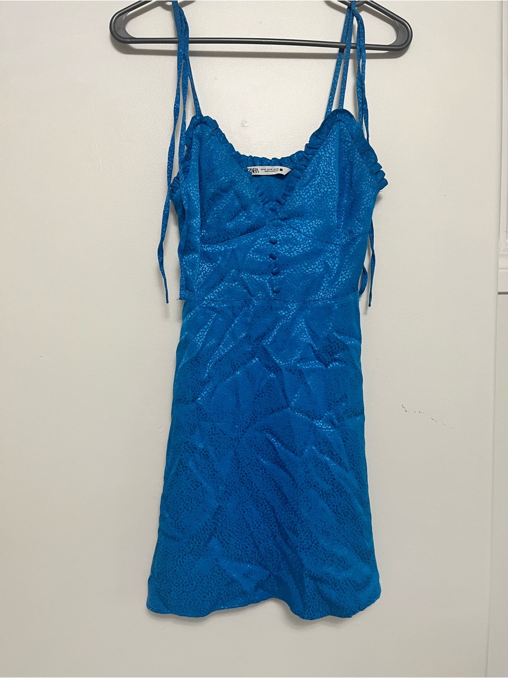 Zara Turquoise Textured V-Neck Dress